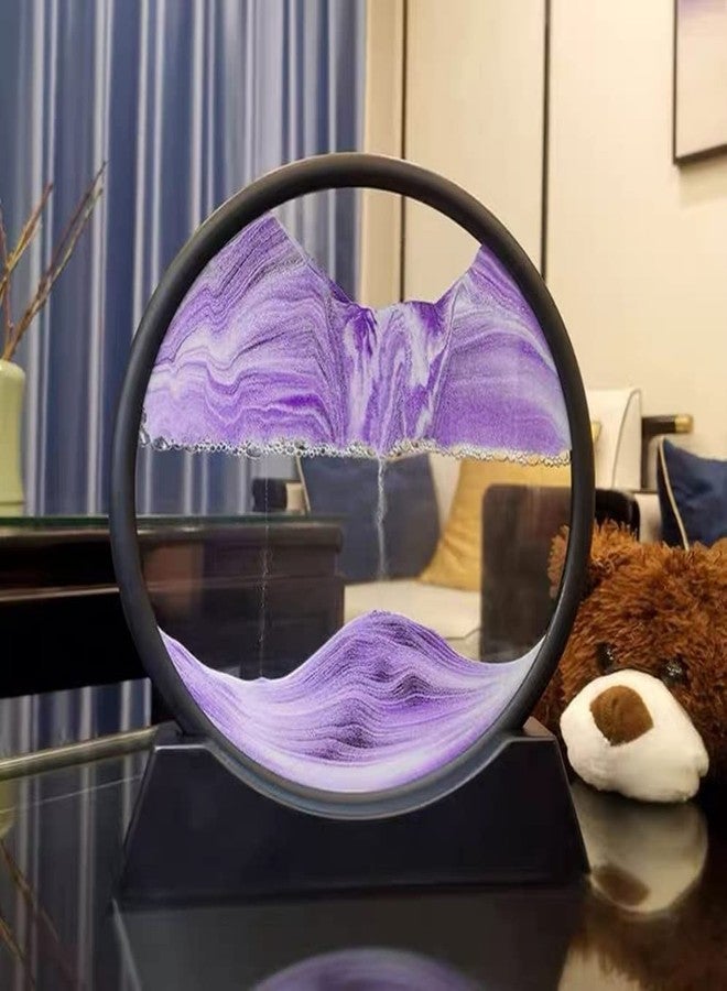 Stadash Moving Sand Art Picture, 3D Liquid Sand Painting in Round Glass Frame, Natural Landscape Sandscape, Dynamic Flowing Sand for Home Decor Gifts Office Desktop Decoration (7 Inch, Purple) - Image 4
